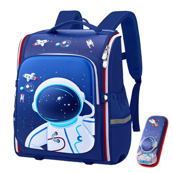 Шкільний рюкзак ортопедичний дитячий для хлопчиків 3D Астронавт космос та пенал шкільний Синій