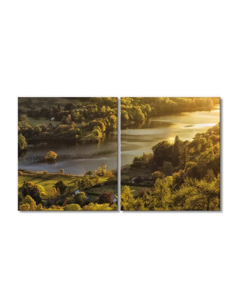 Картина модульная Пейзаж деревня речка 2 модуля 40х60 см