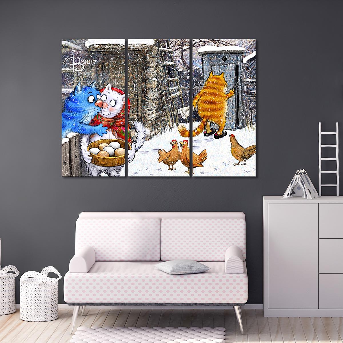 Модульная картина Поцелуй украдкой 3 модуля 60x90 см