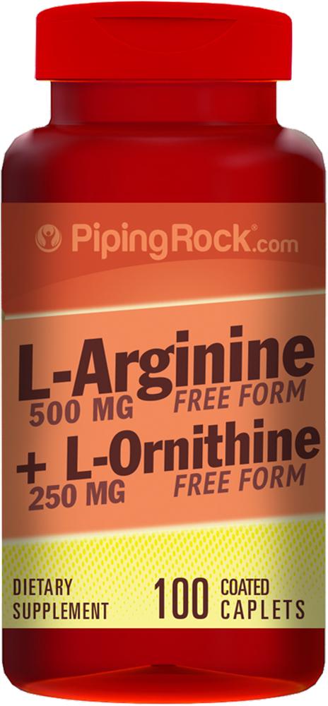 Аргинин L и орнитин L Piping Rock L-Arginine & Ornithine 500/250 mg 100 Coated Caplets