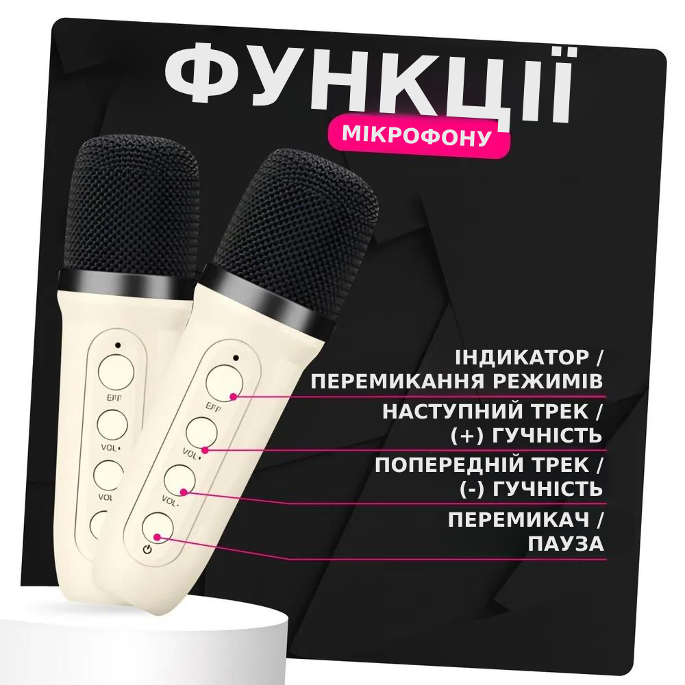 Портативная колонка с караоке Lightshow c двумя микрофонами (1101) - фото 3