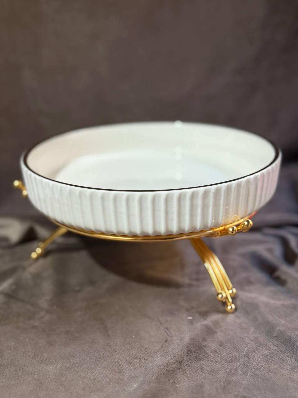 Фруктовница YIWU LB-1571G фарфоровая на металлической подставке 22,5 см Белый с золотым (30101650) - фото 2