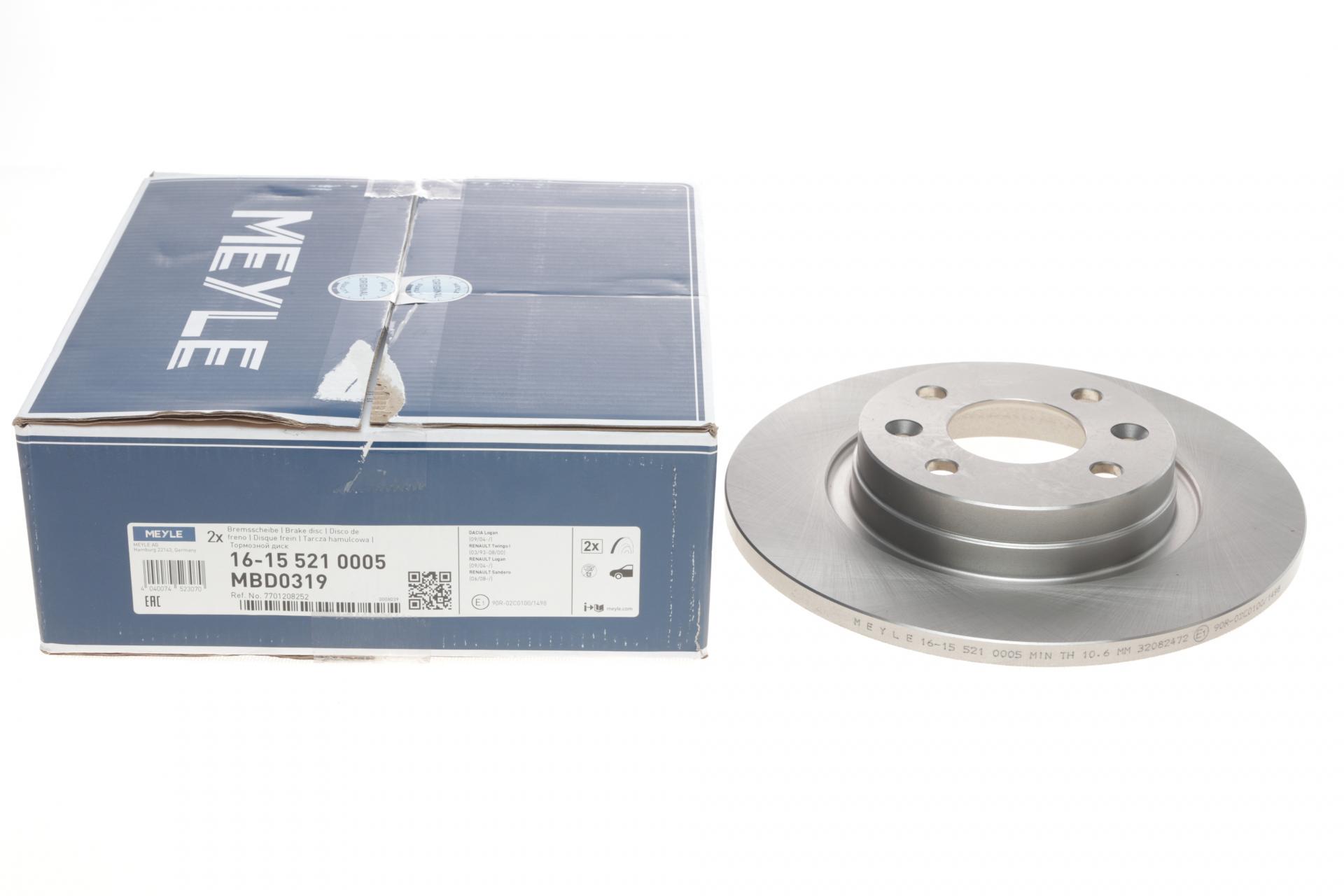 Диск тормозной передний Meyle для Renault Logan 04-259x12 мм (16-15 521 0005)