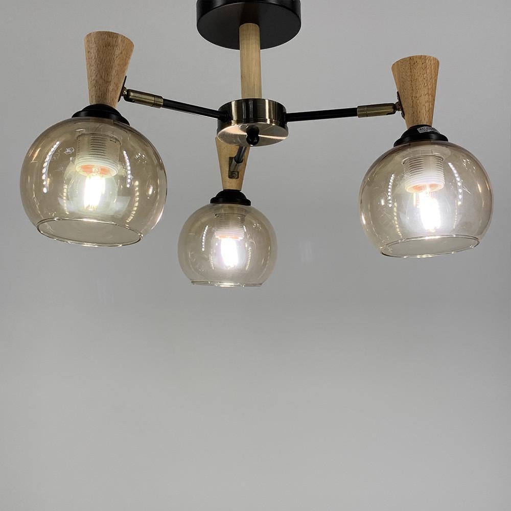 Люстра металлическая на 3 янтарных плафона с элементами дерева (51898/3) - фото 2 Люстра металлическая на 3 янтарных плафона с элементами дерева (51898/3) - фото 2