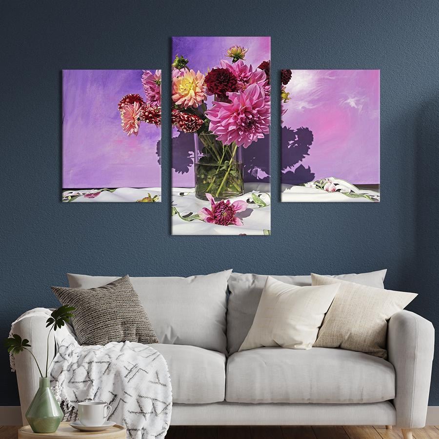 Картина на холсте триптих Георгины в букете 141x90 см (784-32)