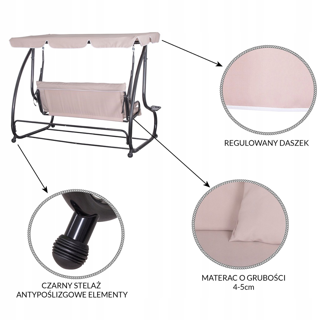 Гойдалка садова Springos Venezia з навісом 163x193 см (GS0006) - фото 5 Гойдалка садова Springos Venezia з навісом 163x193 см (GS0006) - фото 5