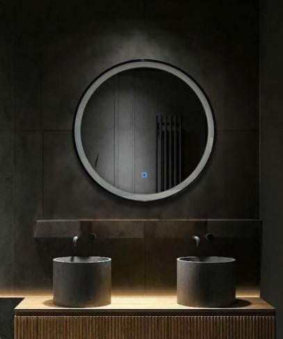 Дзеркало з підсвіткою в чорній рамі Aversa Round d 800 мм (1022)