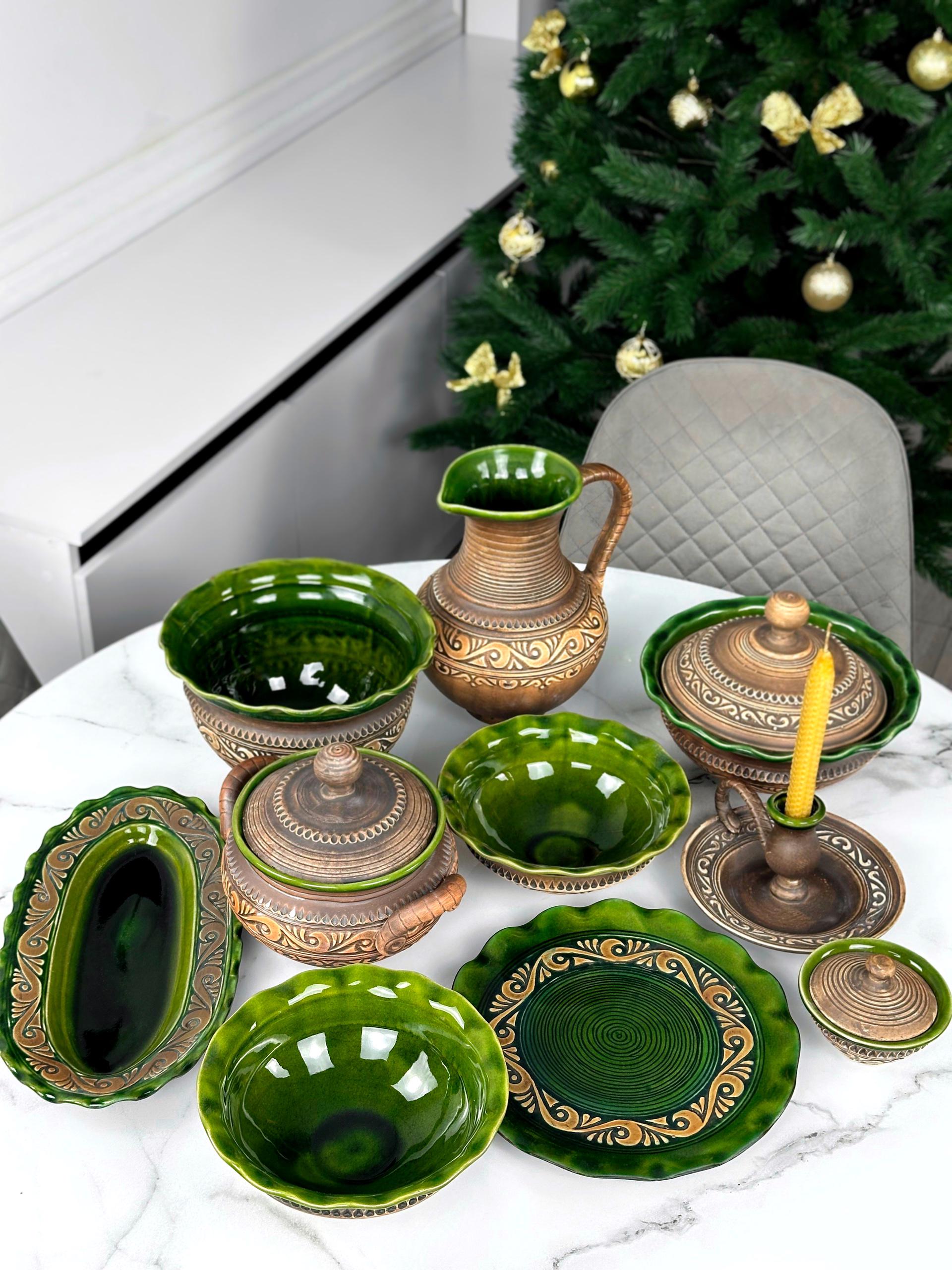 Набор глиняной посуды Рождественский Двенадцать блюд Гражда на 6 человек Коричневый (17019-36) - фото 1