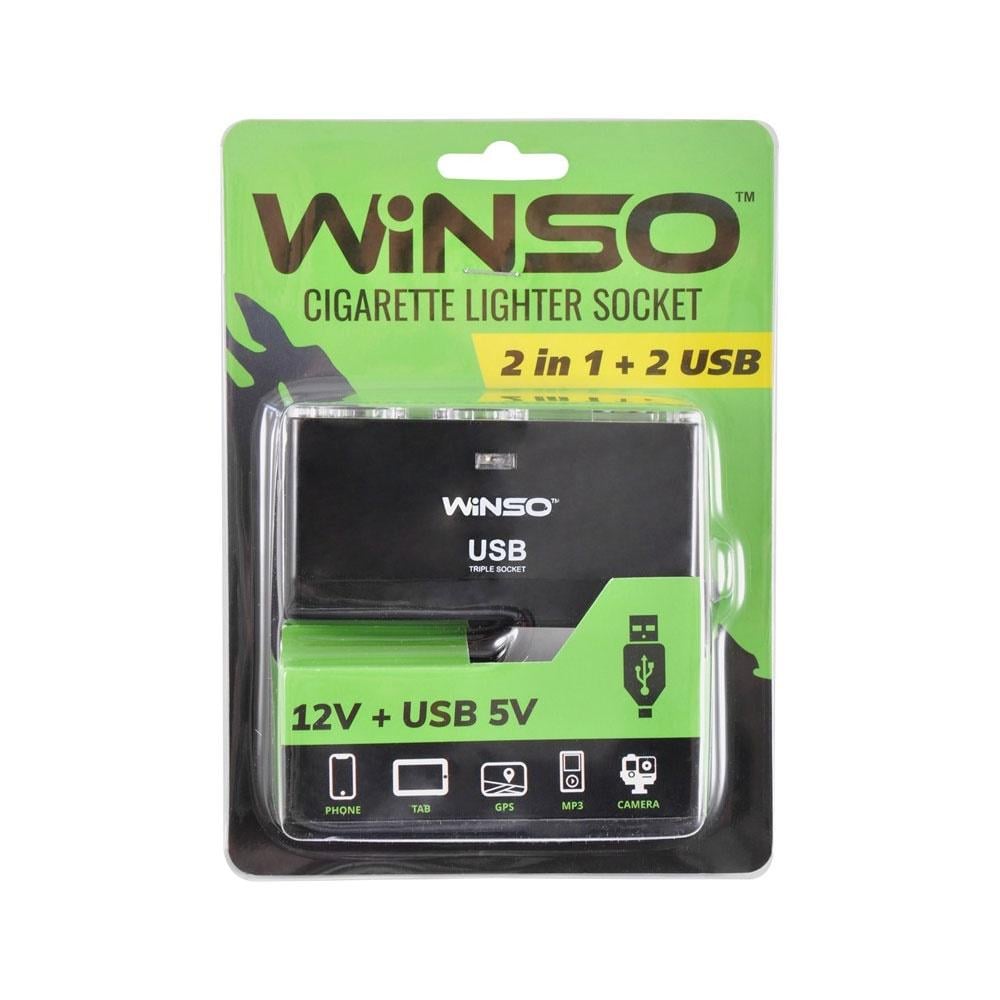 Прикурювач-двійник з подовжувачем/2USB Winso 200110 USB-1000mA (430725)