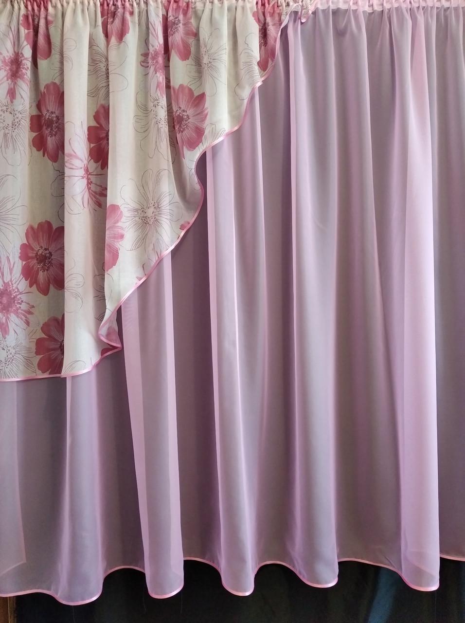 Занавеска кухонная Угол шифон с ламбрекеном батист 300х170 см Розовый (ул-14) - фото 3 Занавеска кухонная Угол шифон с ламбрекеном батист 300х170 см Розовый (ул-14) - фото 3