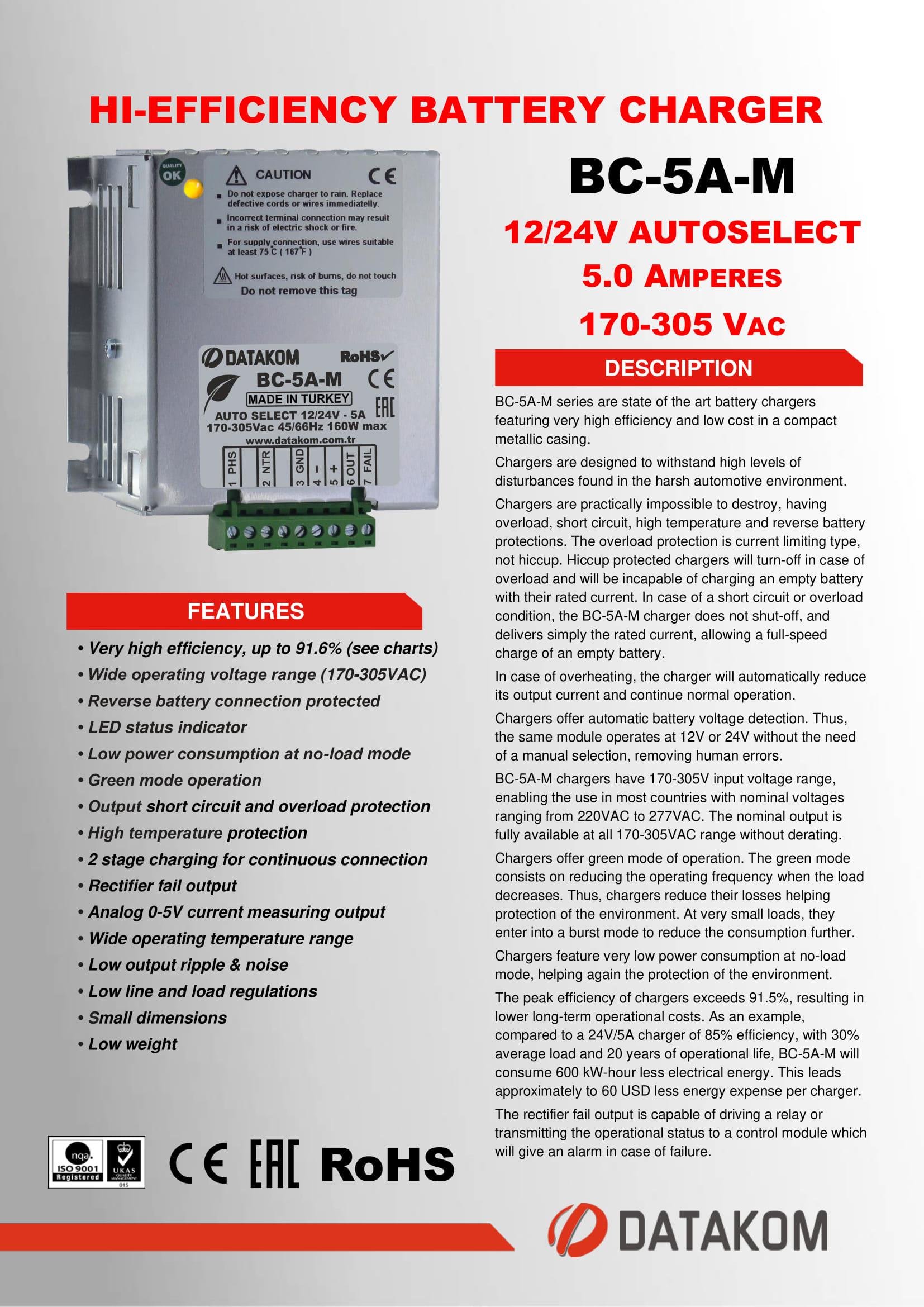 Зарядное устройство для аккумулятора DATAKOM BC-5A-M Auto 12/24 В 5A - фото 2 Зарядное устройство для аккумулятора DATAKOM BC-5A-M Auto 12/24 В 5A - фото 2