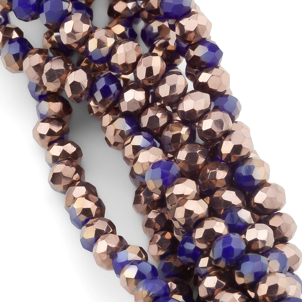 Бусины хрустальные на нитке в форме ронделя с огранкой 44 см 3х2 мм 175 шт. Золотистый с синим (БС0302а46)