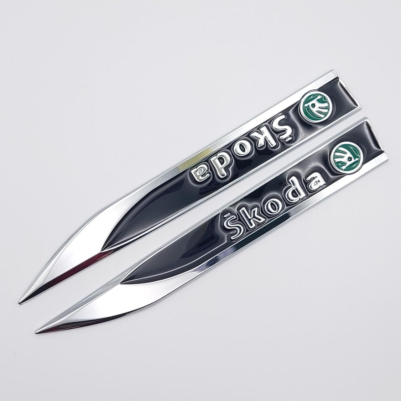 Емблема на крила Skoda 15х1,8 см Хром/Чорний глянцевий (1812868514)