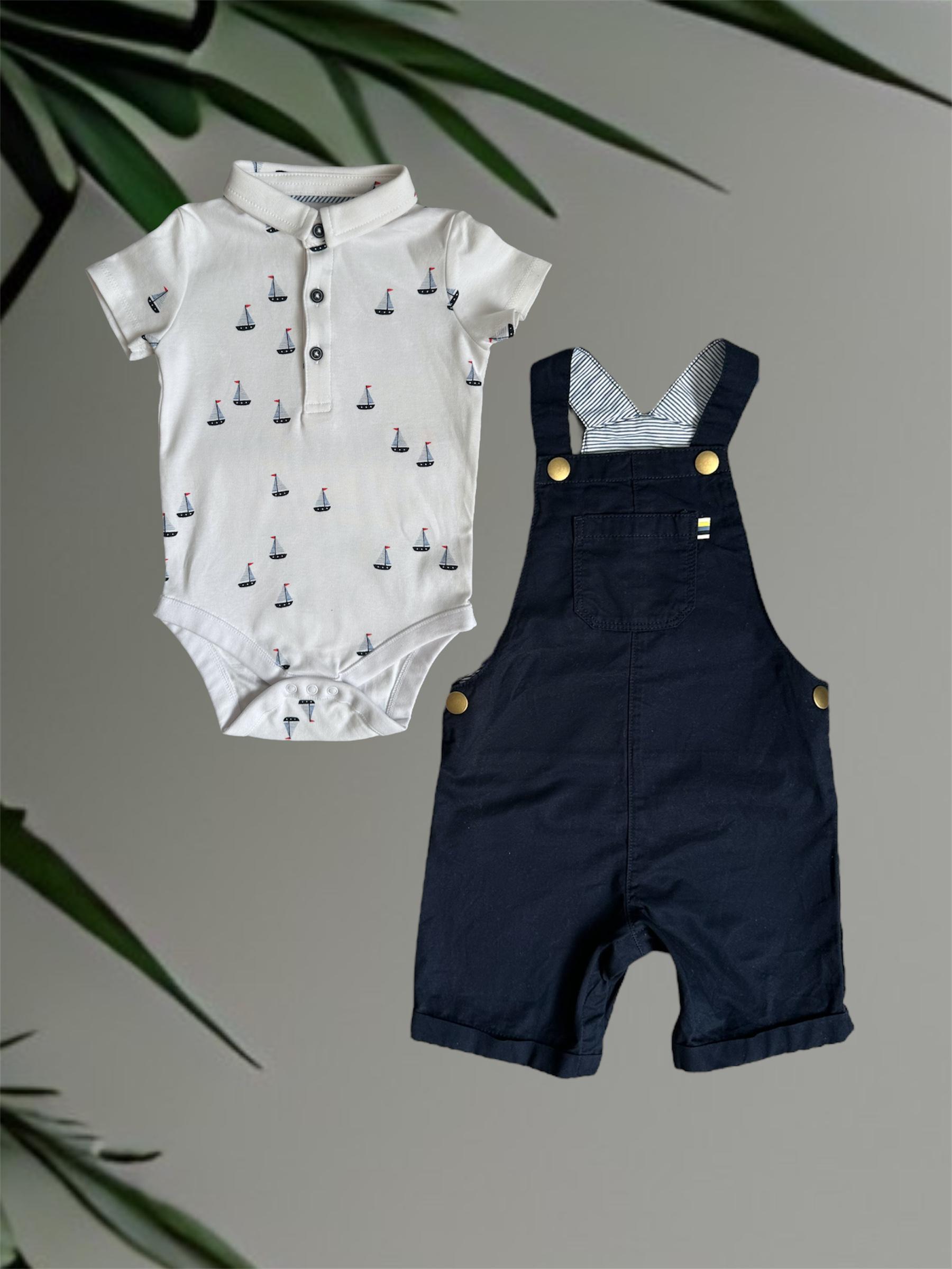 Комплект боді та комбінезон F&F 18/24 місяців 92 см Синій/білий Комплект боді та комбінезон F&F 18/24 місяців 92 см Синій/білий