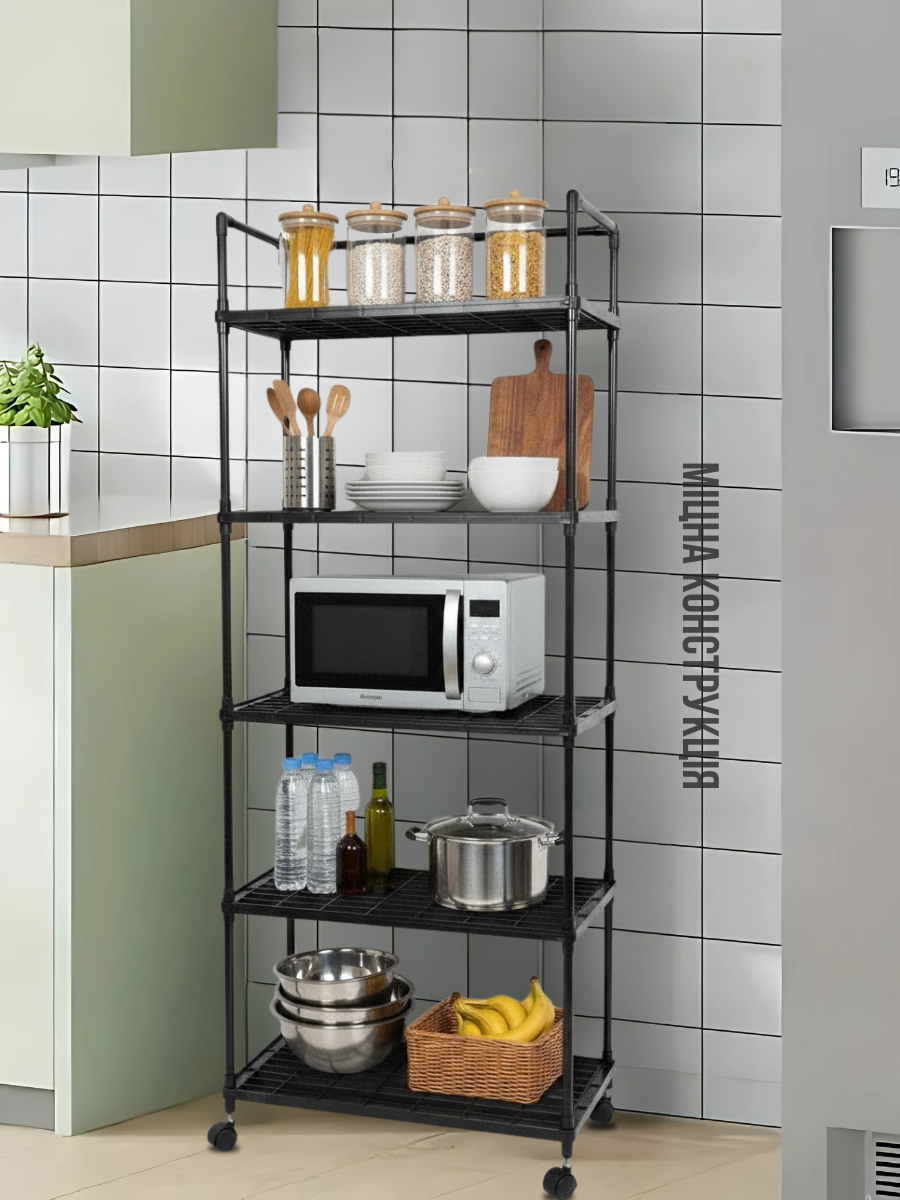 Етажерка-стелаж для зберігання з роликами 5-ярусів 120х50х26 см Чорний (9196654310) - фото 3