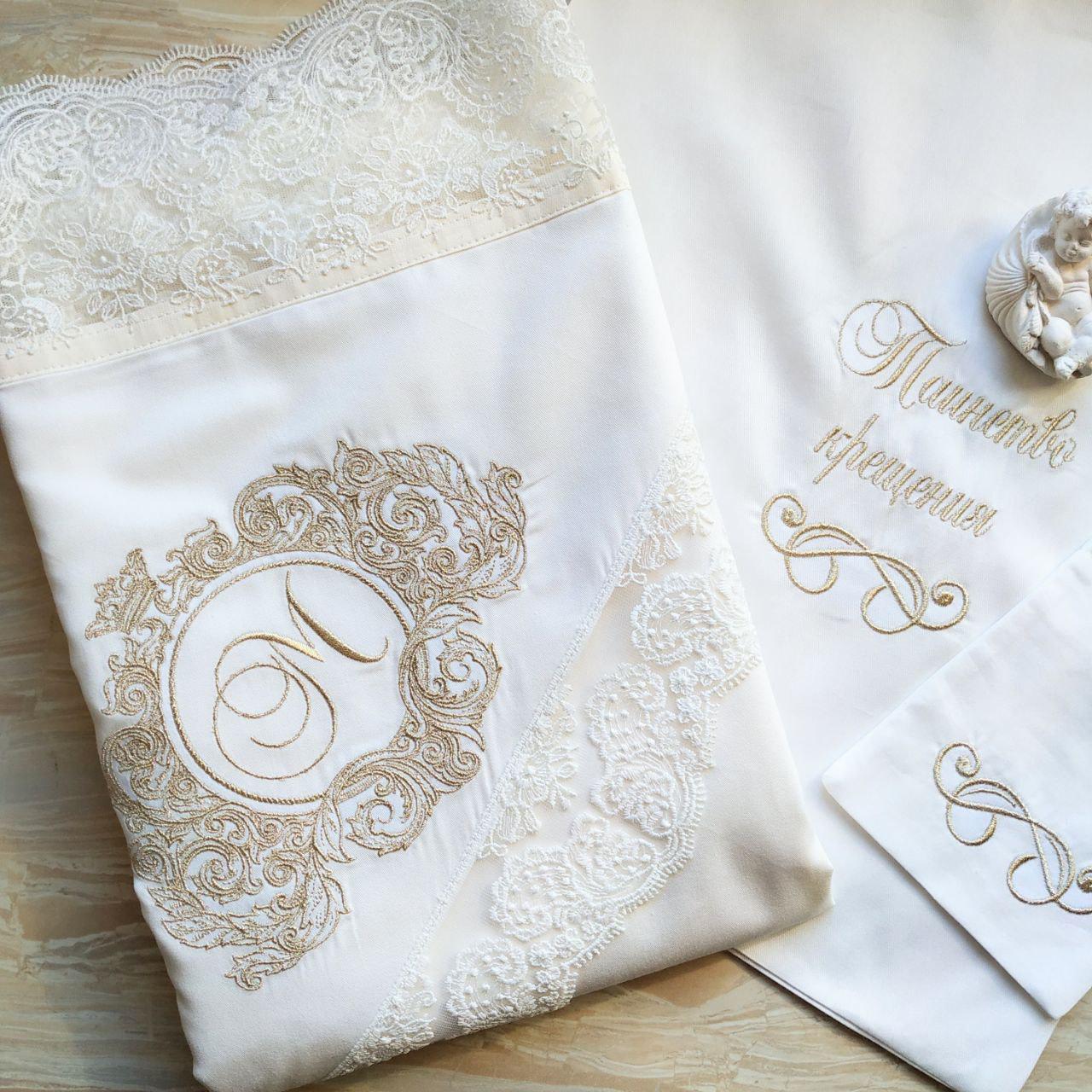 Набор для крещения именной Барокко с монограммой махровая крыжма/мешочки для локона и хранения (2174372007) - фото 6 Набор для крещения именной Барокко с монограммой махровая крыжма/мешочки для локона и хранения (2174372007) - фото 6