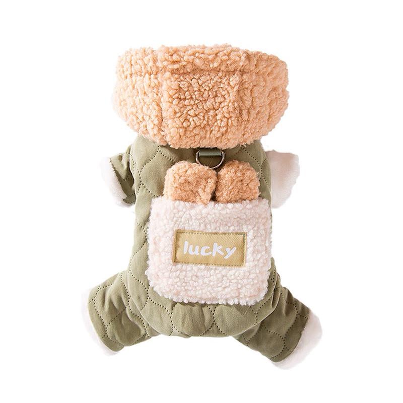 Комбінезон для собак Lesko Lucky 2410SXMJ0173 Тедді з капюшоном та петлею для повідця M Green (31457579)