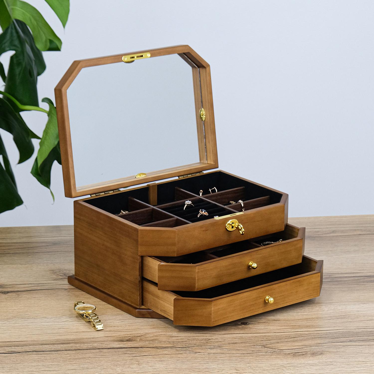 Скринька для прикрас Гранд Презент з дзеркалом тришарова на замку 29х20х17 см Коричневий (JZ-032)