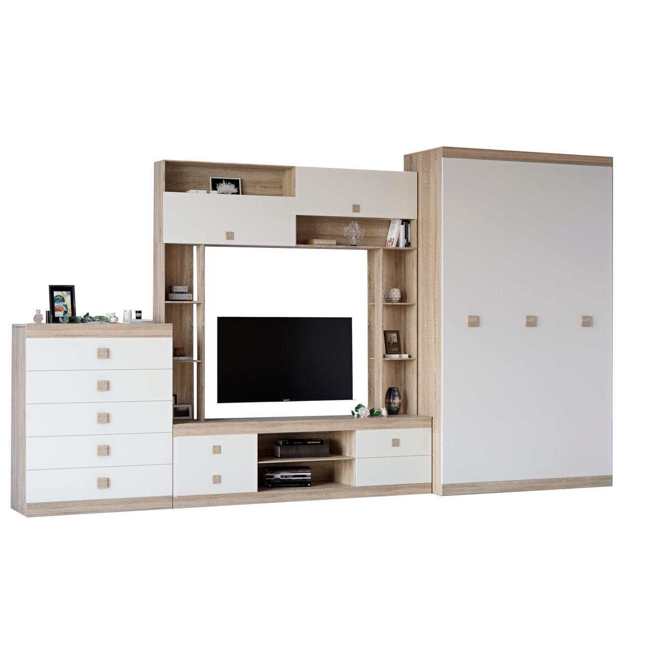 Стенка модульная для гостиной Эверест Соната 1 3 элемента Сонома/Белый (DTM-2236)