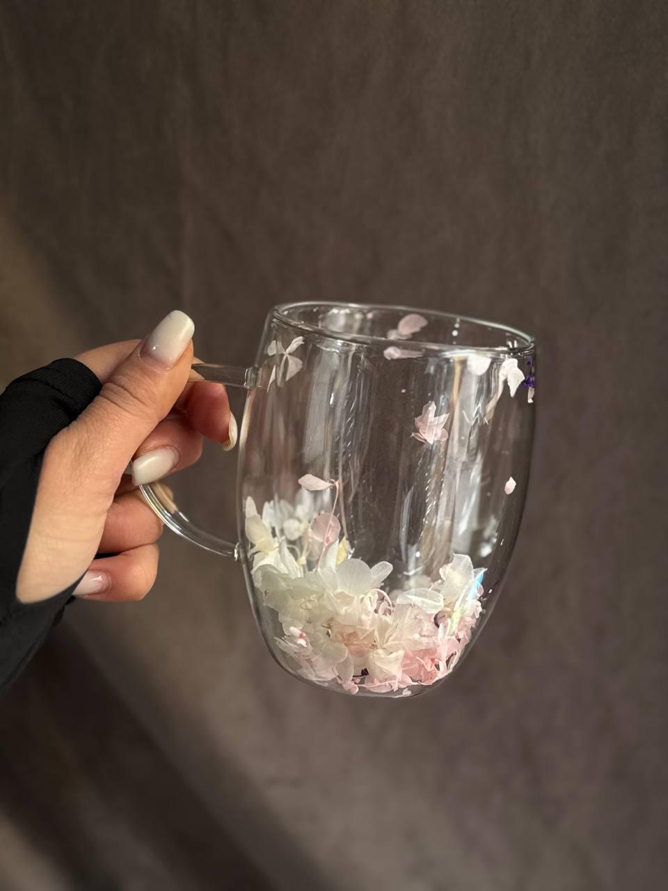 Набір чашок Vittora Квітковий спокій з подвійним дном та сухоцвітами у стінках 2 шт 320 мл Прозорий (VT-5319-320) - фото 4