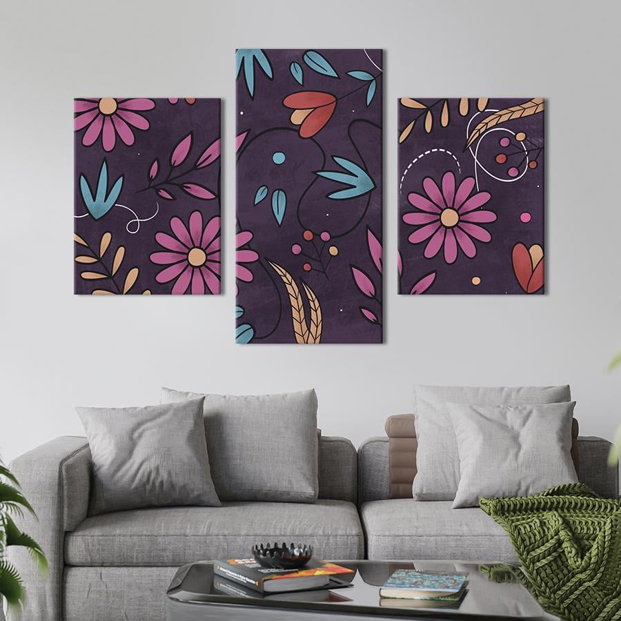 Картина на холсте триптих Красивые розовые ромашки 66x40 см (871-32)