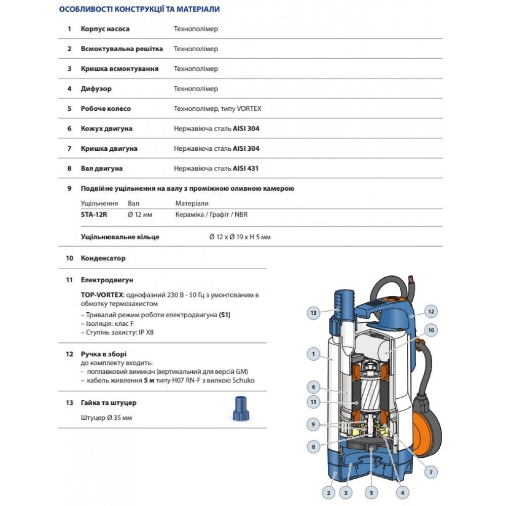 Дренажный насос Pedrollo TOP 3 VORTEX (24064106) - фото 3 Дренажный насос Pedrollo TOP 3 VORTEX (24064106) - фото 3