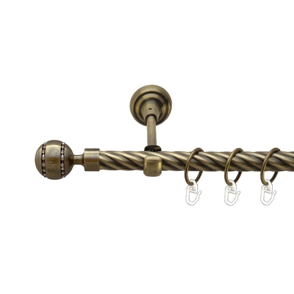 Карниз металлический Orvit Аркадия однорядный открытый/скрученная труба/кольцо металлическое Антик 19 мм 200 см (00-00017114)