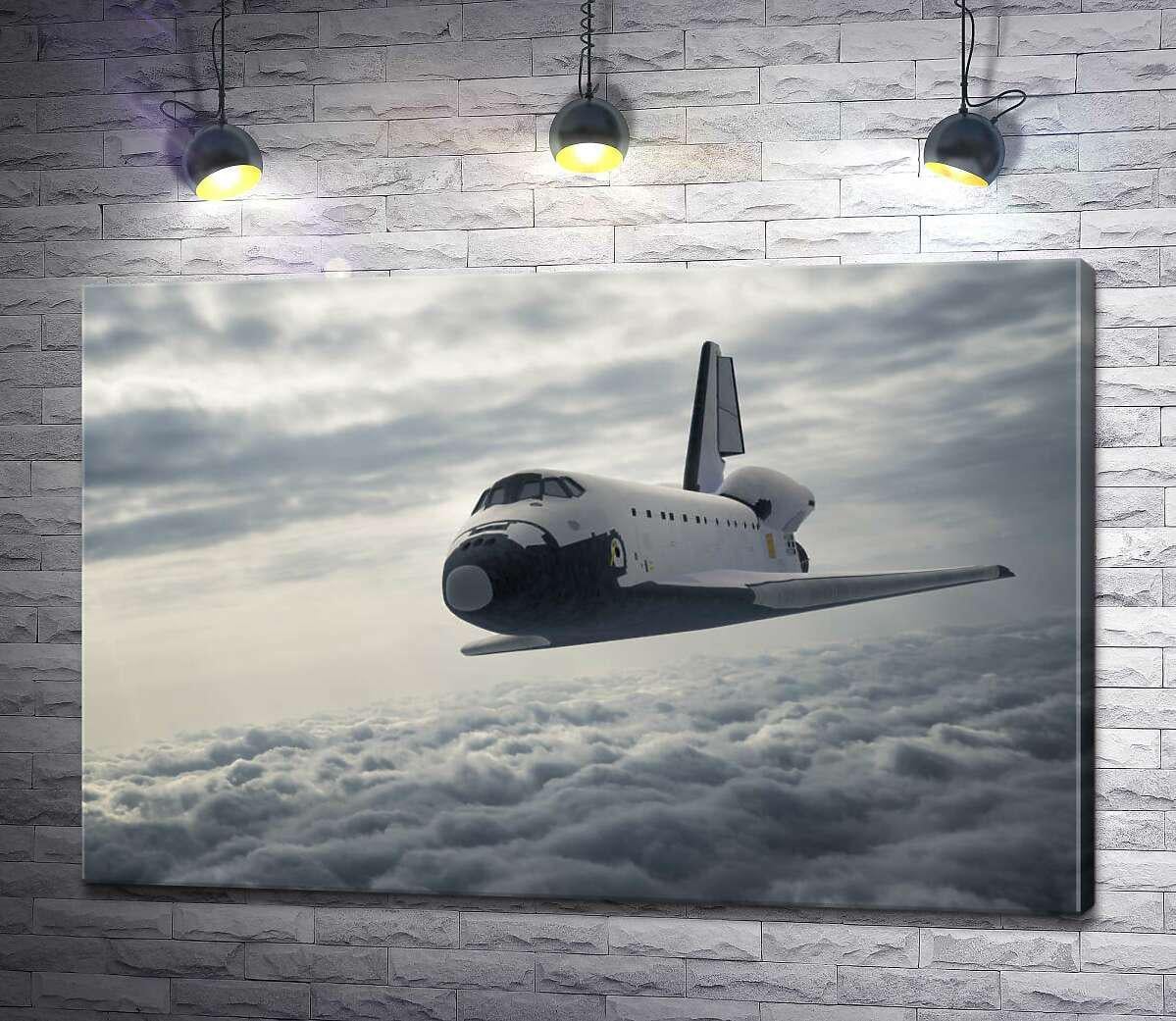 Картина ArtPoster Пассажирский самолет в полете над серыми перинами облаков 100x67 см Модуль №1 (003140)