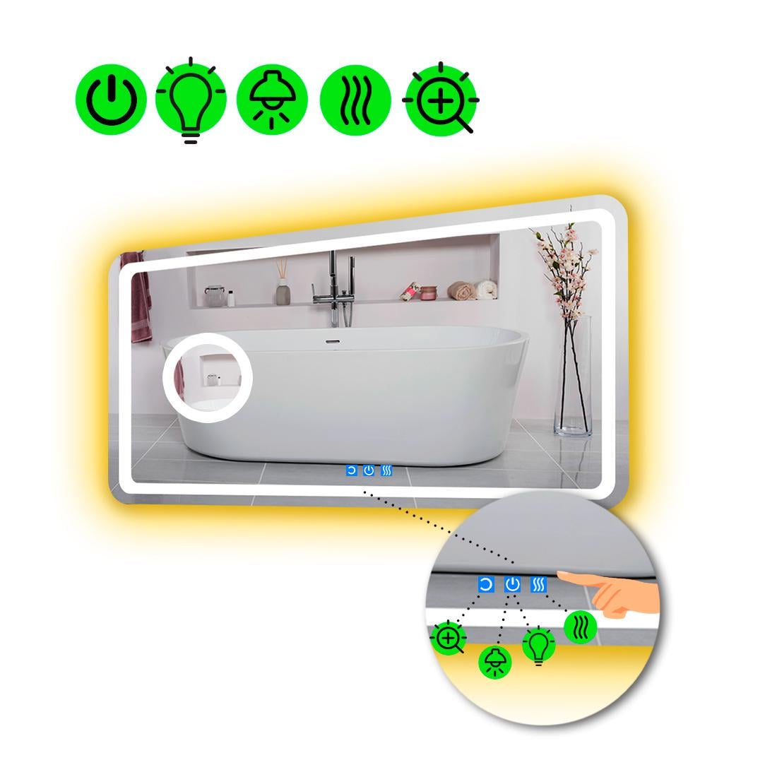 Зеркало с LED подсветкой Anvi с тремя сенсорами и линзой с подсветкой 90x80 см (8776447) Зеркало с LED подсветкой Anvi с тремя сенсорами и линзой с подсветкой 90x80 см (8776447)