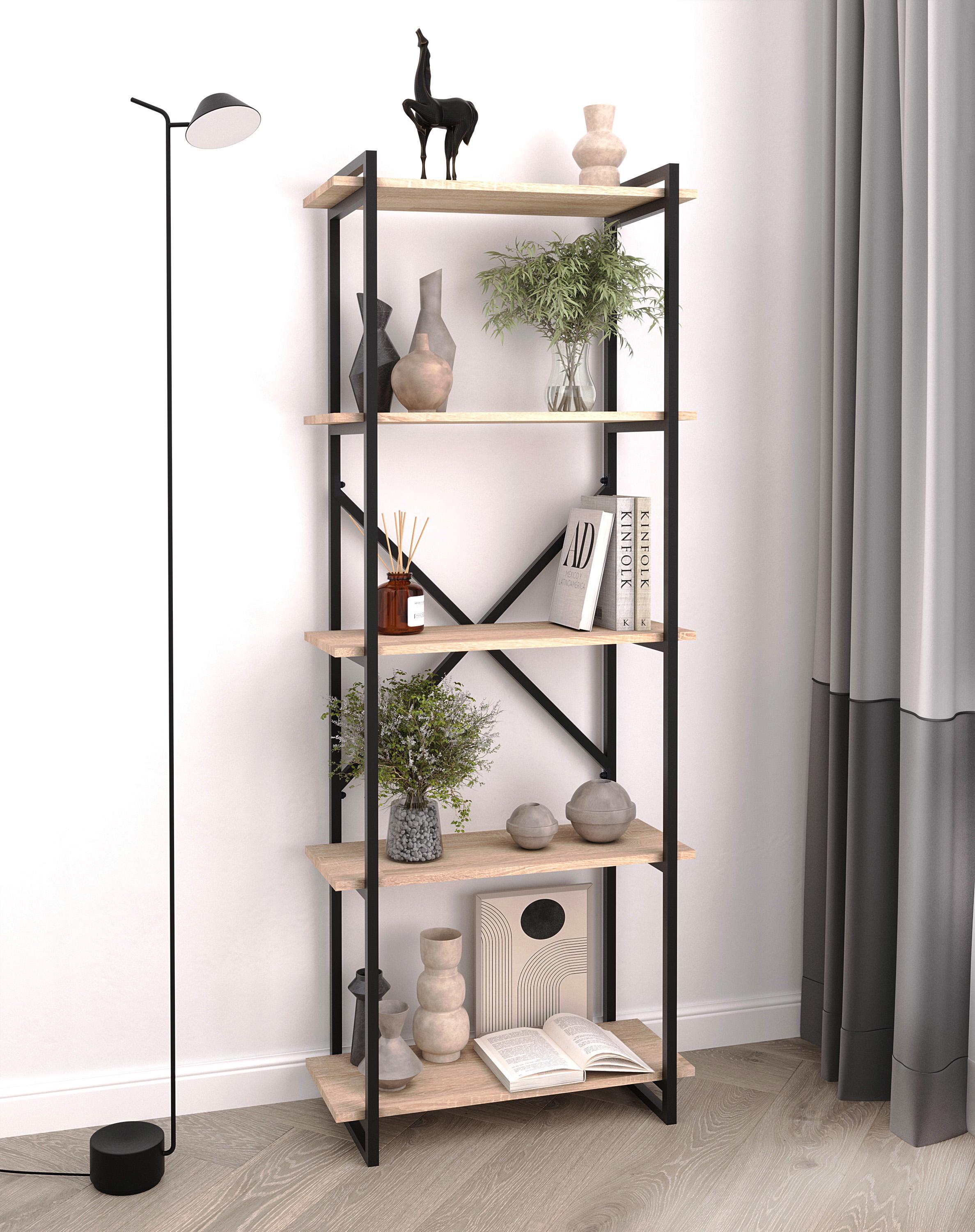 Стелаж на опорах відкритий стиль лофт 700х1800х300 мм на 5 комірок Дуб сонома (ANT-1)