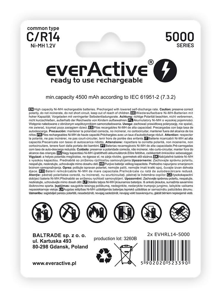 Акумулятор EverActive 2xEVHRL14-5000 C/R14, 4500-5000 mAh LSD Ni-MH Professional Line блістер 2 шт. - фото 2 Акумулятор EverActive 2xEVHRL14-5000 C/R14, 4500-5000 mAh LSD Ni-MH Professional Line блістер 2 шт. - фото 2