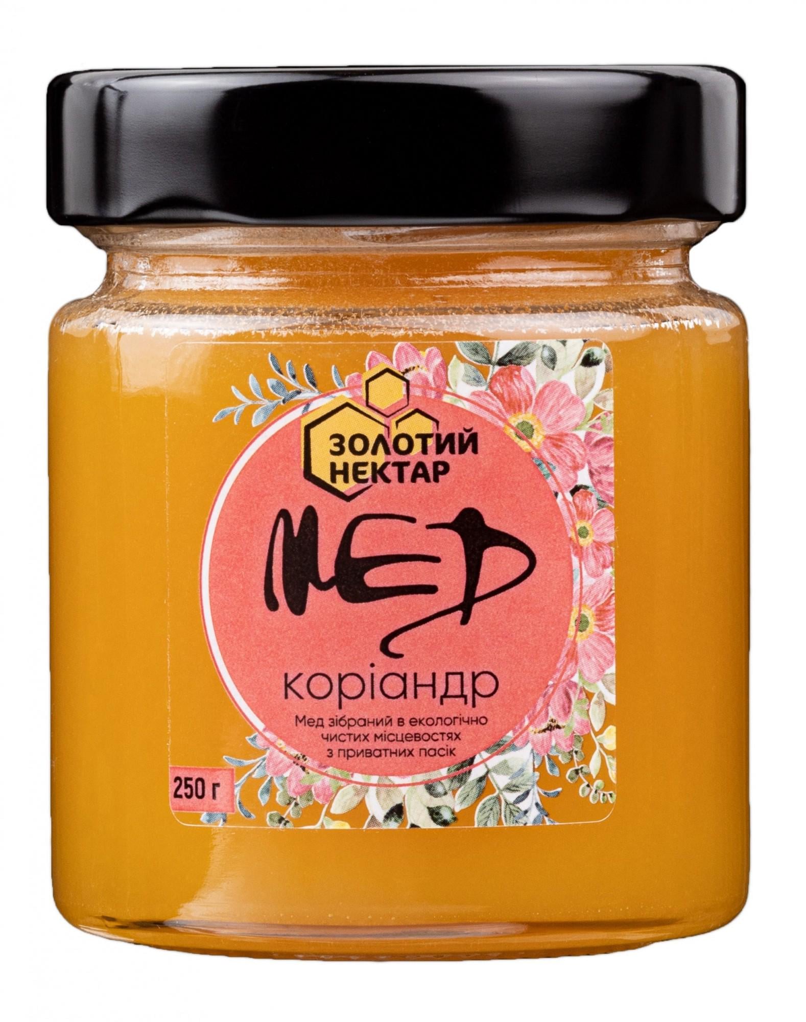 Мед кориандровый натуральный пчелиный Золотой Нектар в стеклянной банке 250 г Мед кориандровый натуральный пчелиный Золотой Нектар в стеклянной банке 250 г