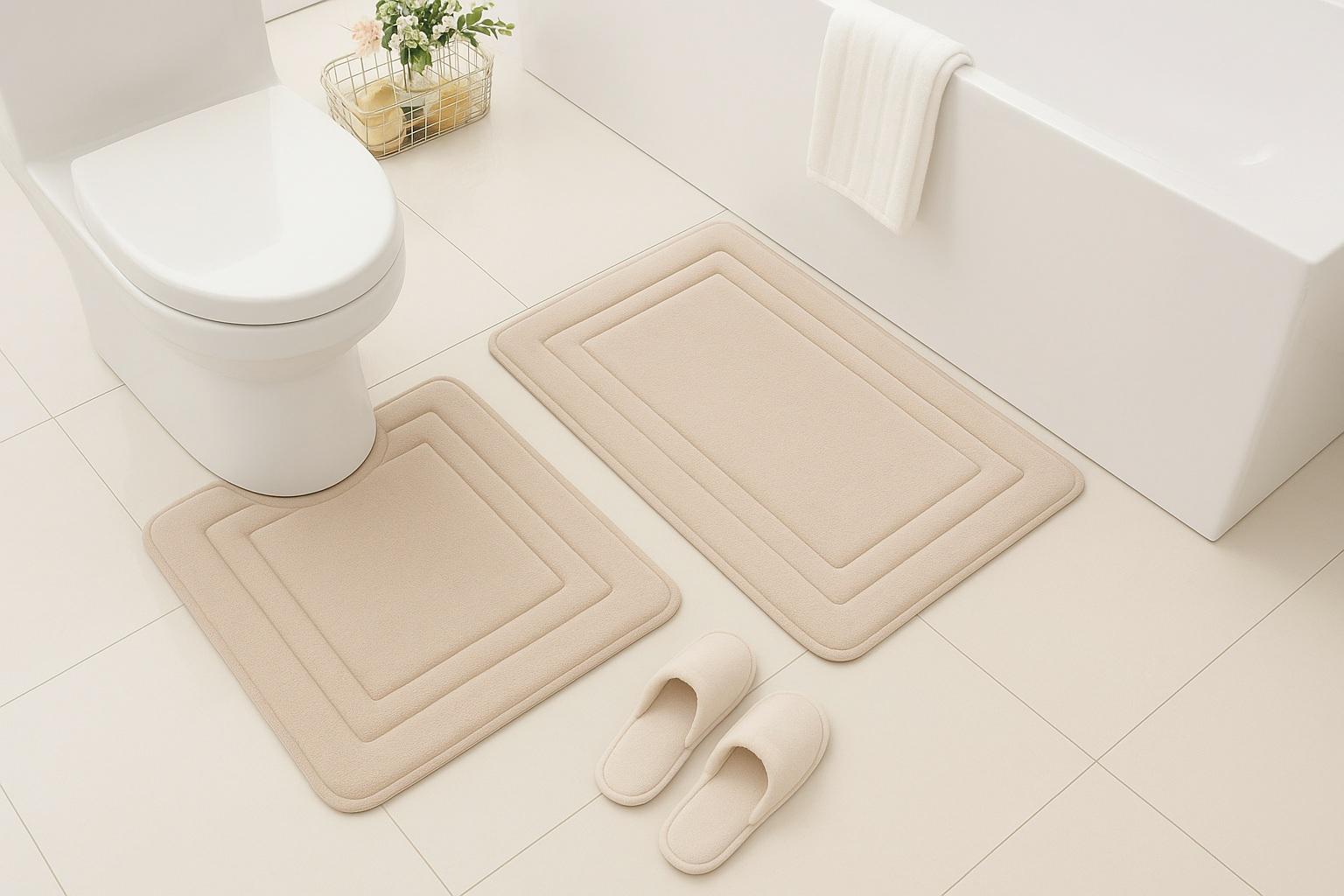 Килимки для ванної з ефектом пам'яті антиковзаючі водопоглинаючі 2 шт. Бежевий (7802546) - фото 1