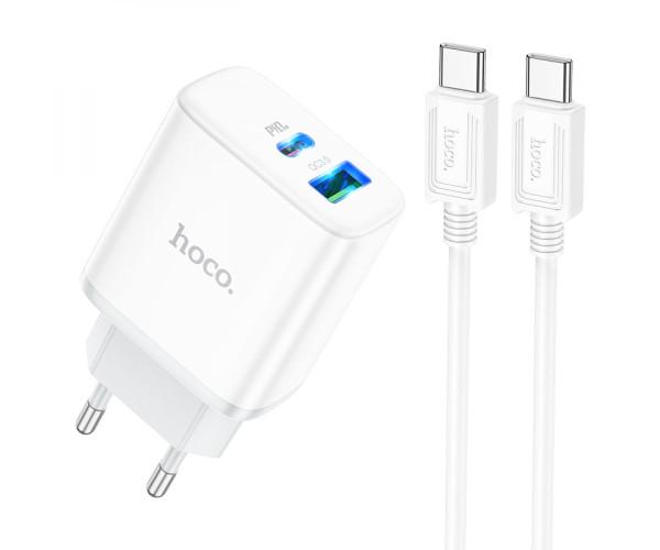 Пристрій зарядний мережевий Hoco C105A Stage dual port PD20W/QC3.0 Type-C to Type-C 3A White