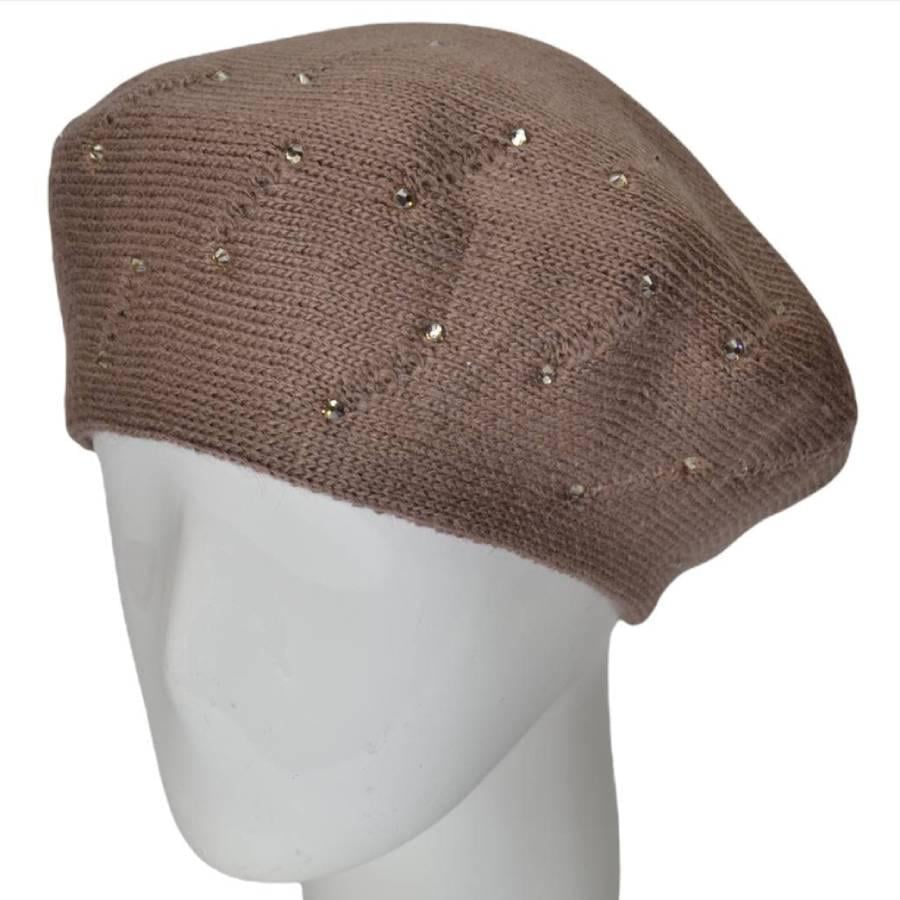 Берет женский Lirus Нимфа двойной из шерсти с стразами Темно-пудровый