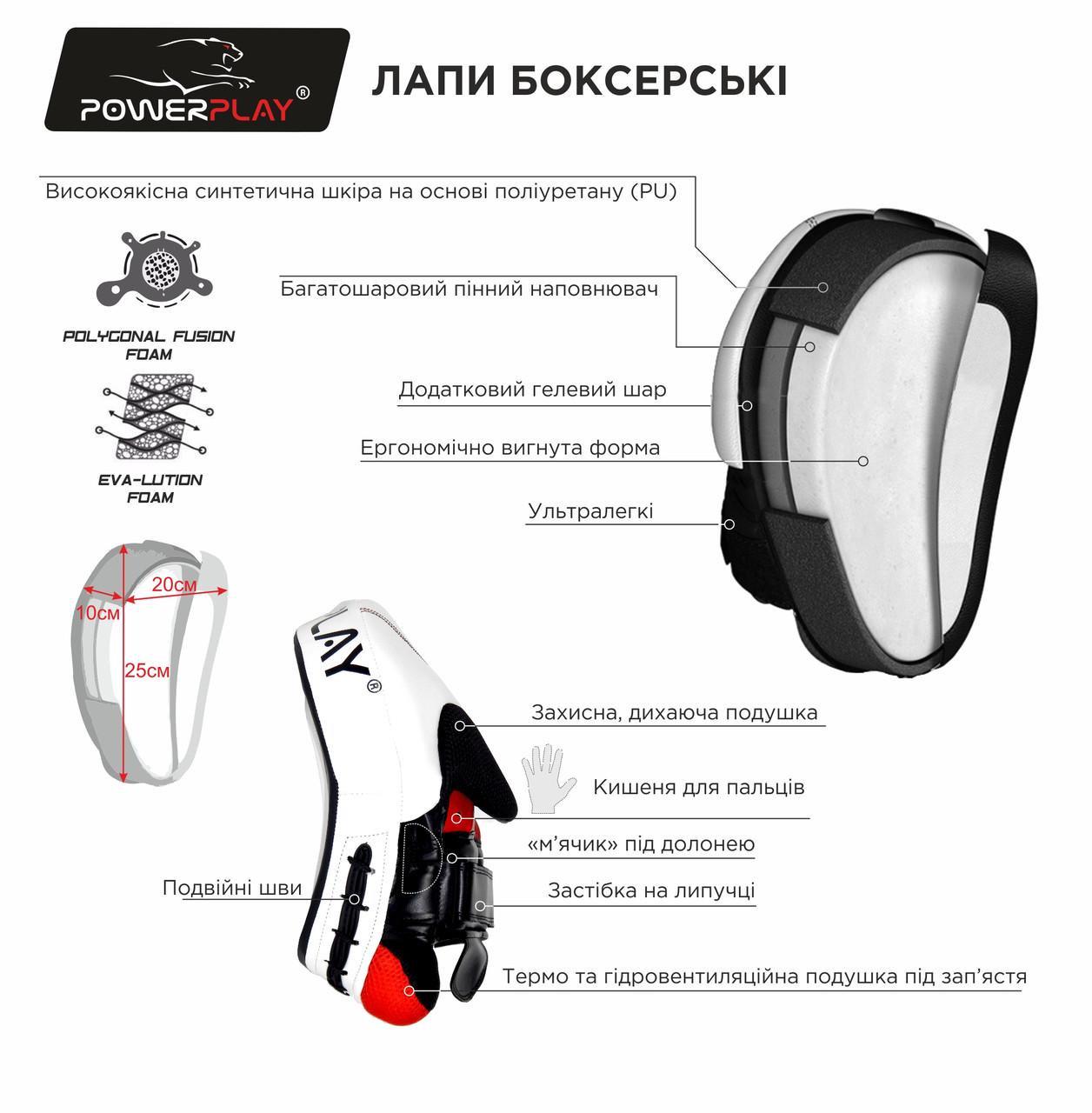 Лапи боксерські PowerPlay 3050 PU пара Чорно-сірий (PP_3050_Grey) - фото 6