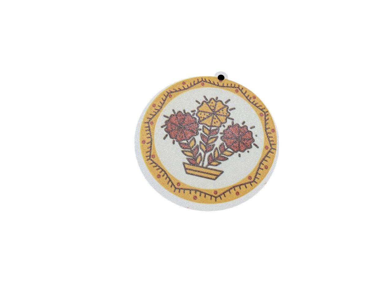 Игрушка с УФ-печатью Вазон цветов круглая на елку 8 см (НР-369)