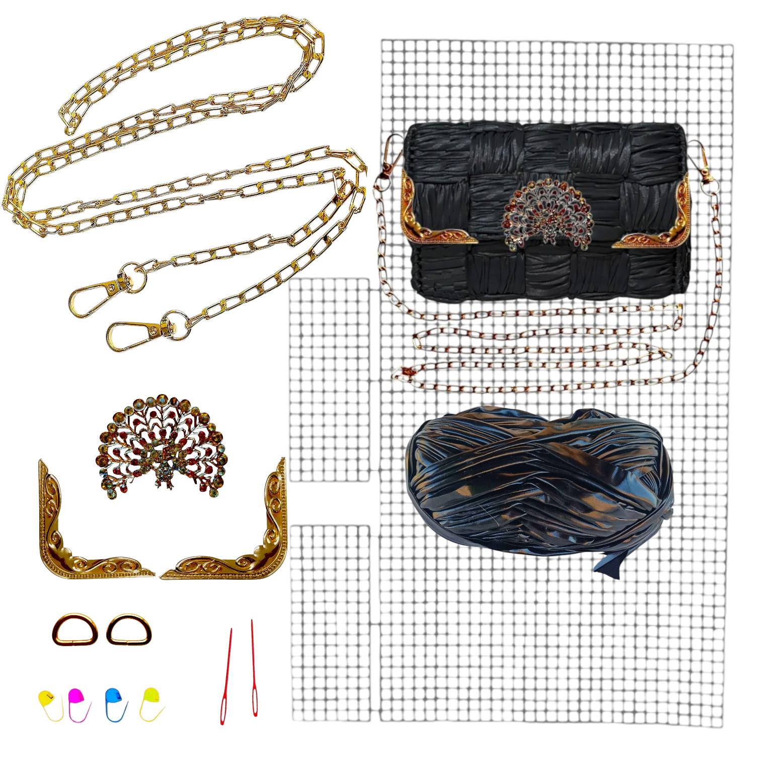 Набор для создания сумки из пластиковой канвы Декоративная брошь Павлин с нитками металлик Темно-фиолетовый (8219-51) - фото 2