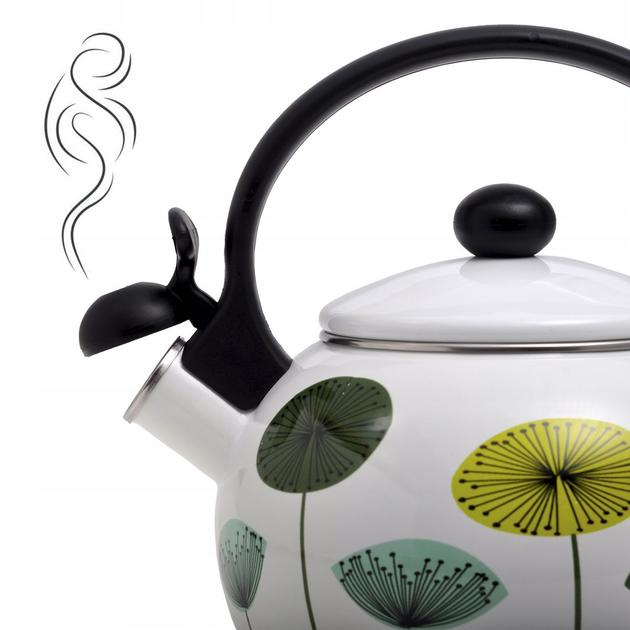 Чайник со свистком Kamille KM-1031 с рисунком из эмалированной стали 2,2 л Белый (150-84-1031) - фото 5