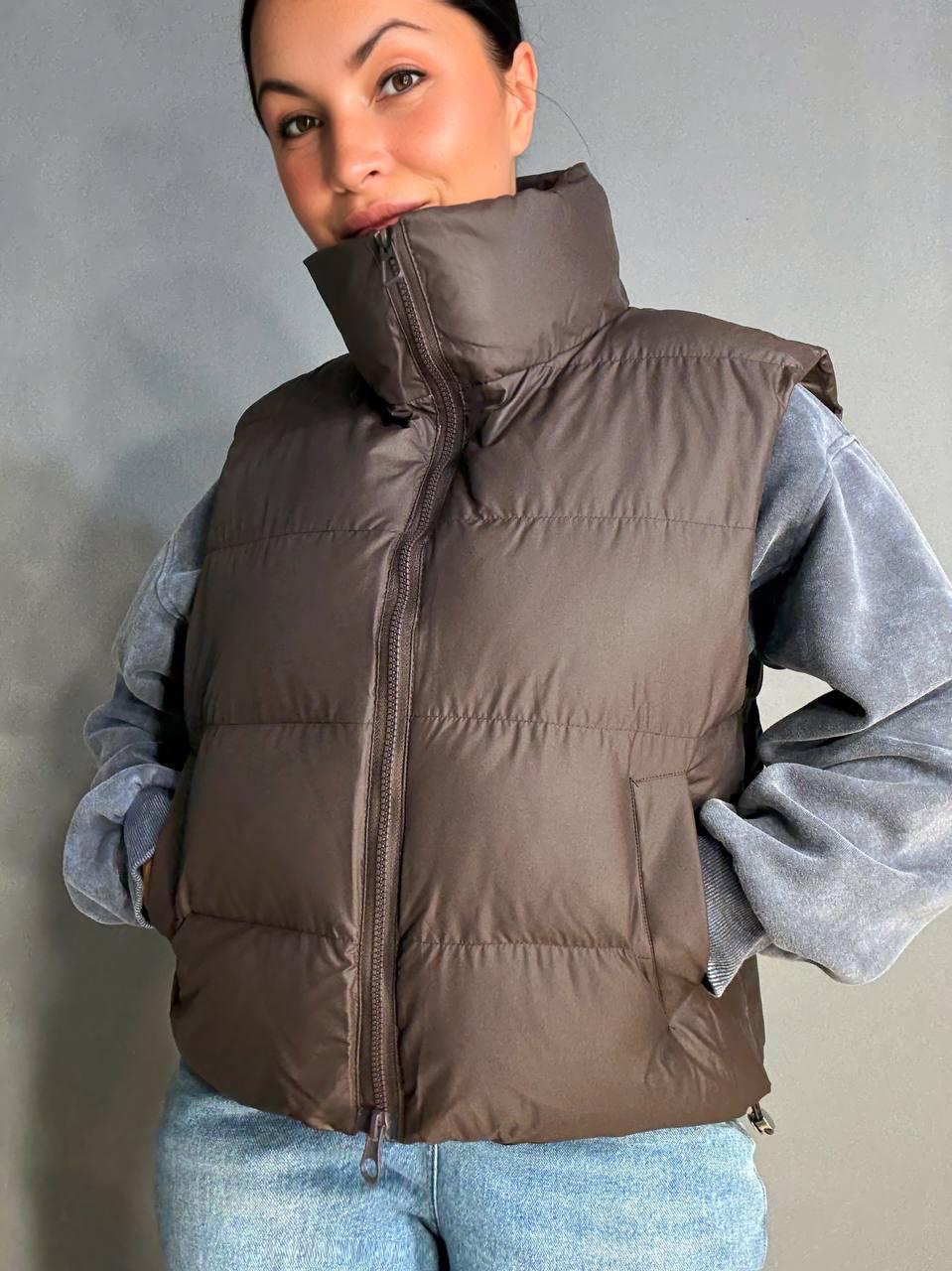 Жилетка жіноча A-N 10013 дута без капюшона р. 42 Коричневий - фото 9