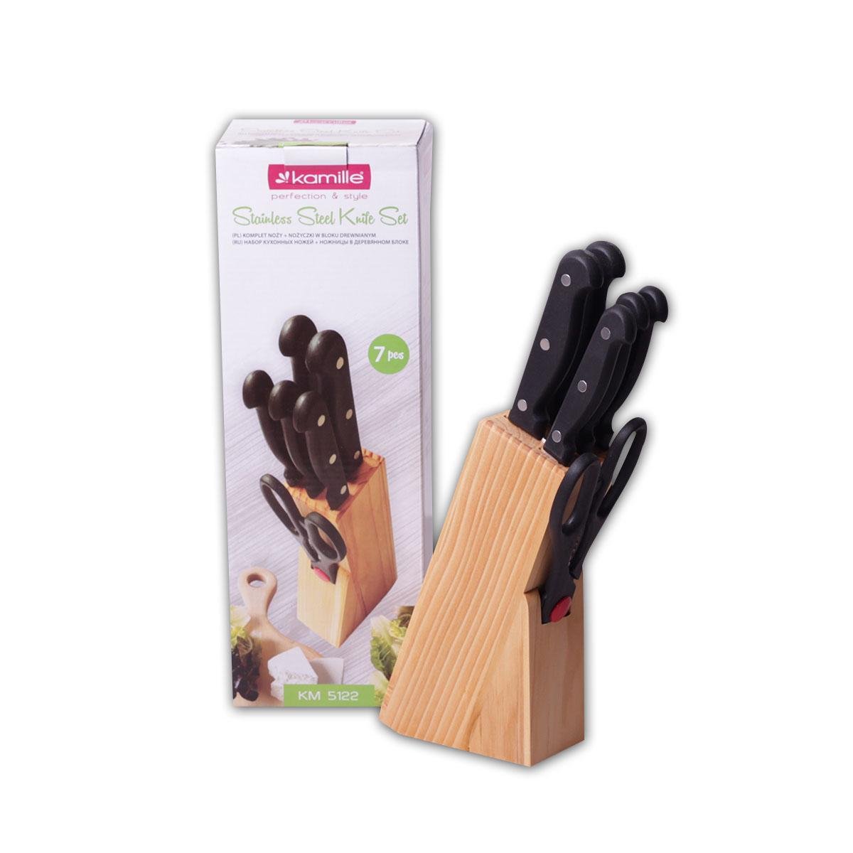 Набор ножей Kamille из нержавеющей стали на деревянной подставке 7 шт. (5122)