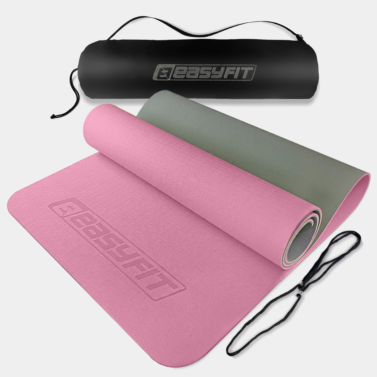 Килимок для йоги EasyFit TPE/TC з чохлом 183х61 см Рожевий/Сірий (EF-TPE6sPKGY)