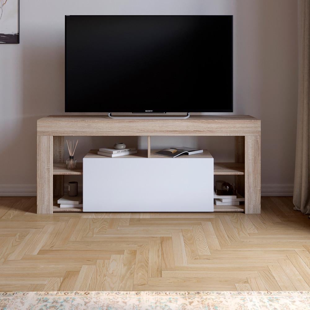 Тумба под ТВ М-Зон Джеко 140 с 4 полками Сонома/Нимфея альба (MZN-031035) - фото 2 Тумба под ТВ М-Зон Джеко 140 с 4 полками Сонома/Нимфея альба (MZN-031035) - фото 2