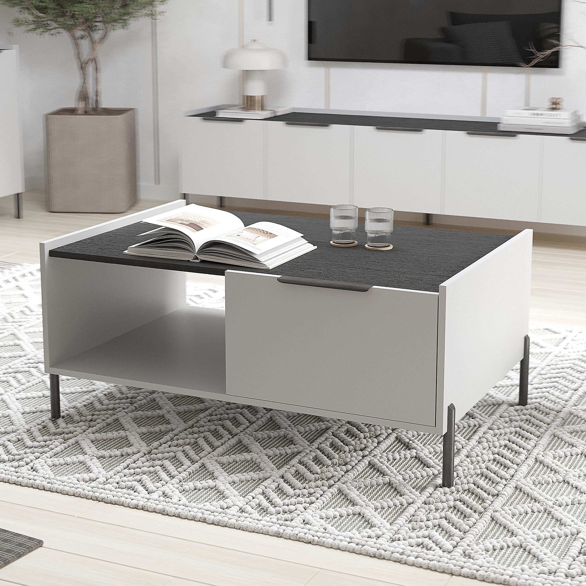 Журнальный столик Ларго с ящиком ЖС-Ларго 460х1040х680 мм Серый/Морское дерево карбон - фото 1