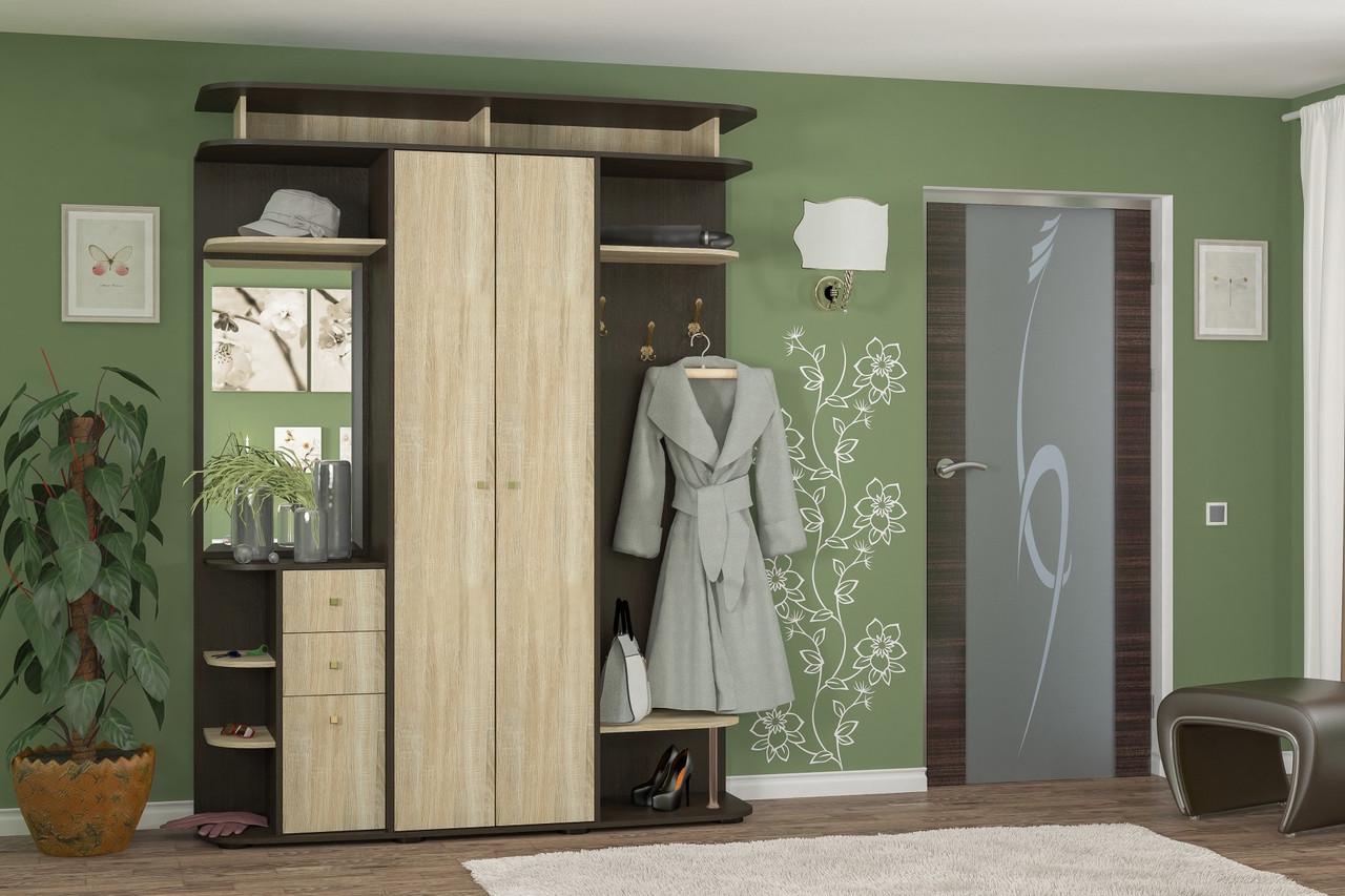 Передпокій із дзеркалом Мебель-Сервіс Блюз 169,5х46х220 см Венге темний/Дуб самоа (26856970) - фото 3 Передпокій із дзеркалом Мебель-Сервіс Блюз 169,5х46х220 см Венге темний/Дуб самоа (26856970) - фото 3