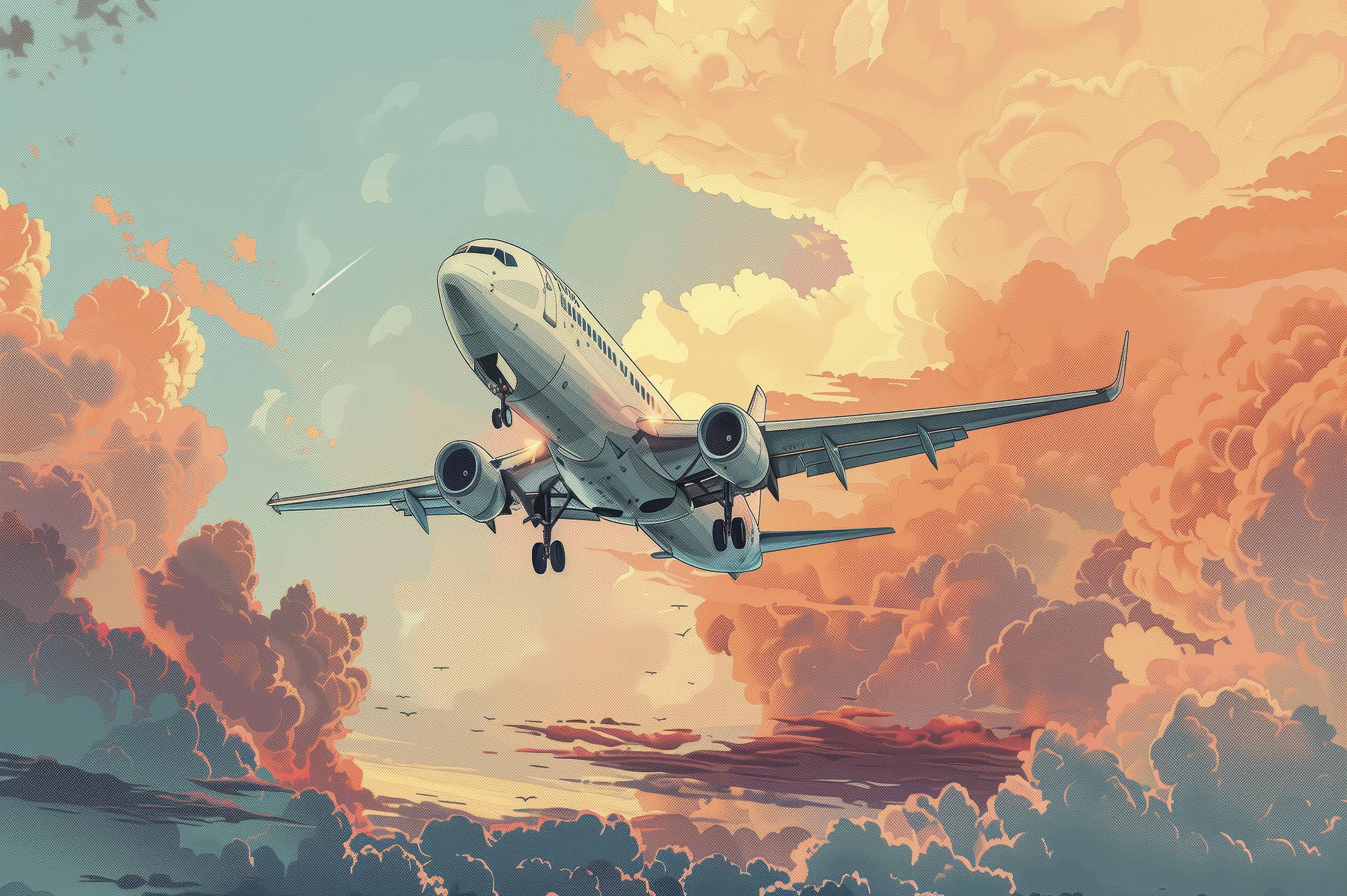 Фотообои флизелиновые Upstream Полет самолета в вечернем небе 120х180 см (S5CAR-029/2)