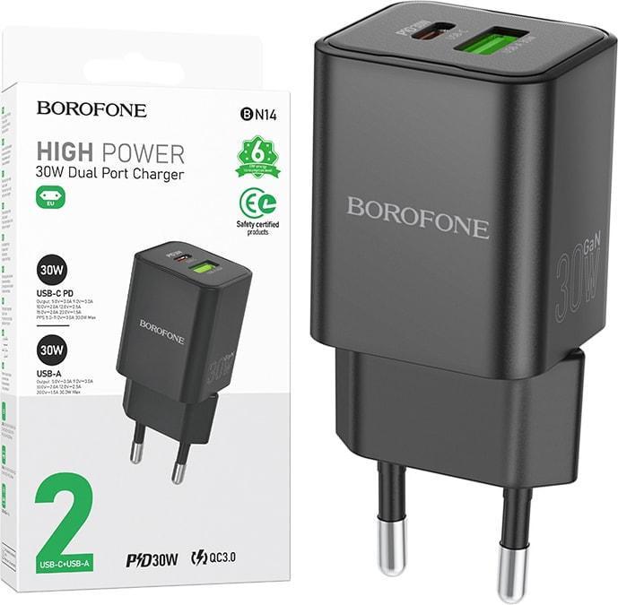 Зарядний пристрій Borofone BN14 PD30W QC3.0 USB/Type-C Black (36759)
