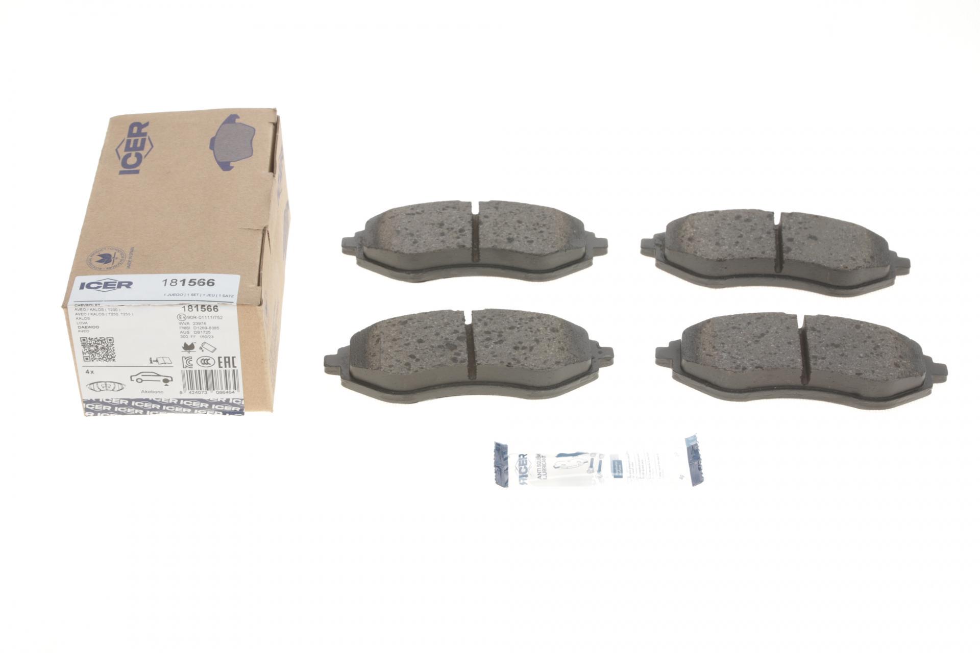 Тормозные колодки передние ICER для Chevrolet Aveo/Kalos/Daewoo Kalos 03- (181566) Тормозные колодки передние ICER для Chevrolet Aveo/Kalos/Daewoo Kalos 03- (181566)