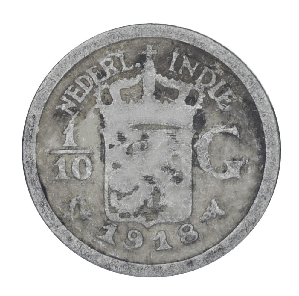 Коллекционная монета Нидерландская Индия 1/10 гульдена 1918 F-VF Ag 720 1,25 г (М22144)