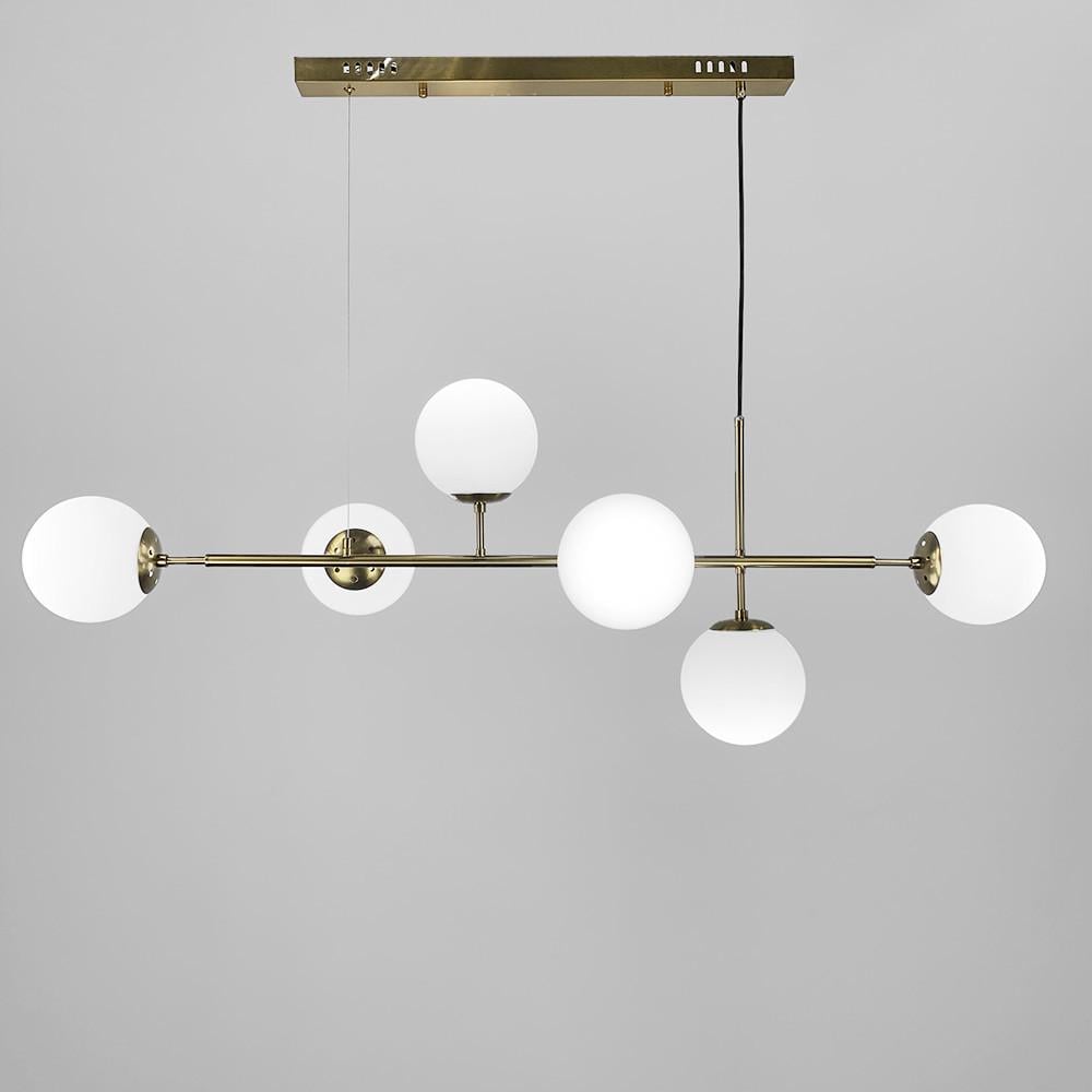 Люстра видовжена латунна на 6 плафонів кріплення на планці тип В (SGJ 7/6B AB+WT) - фото 4